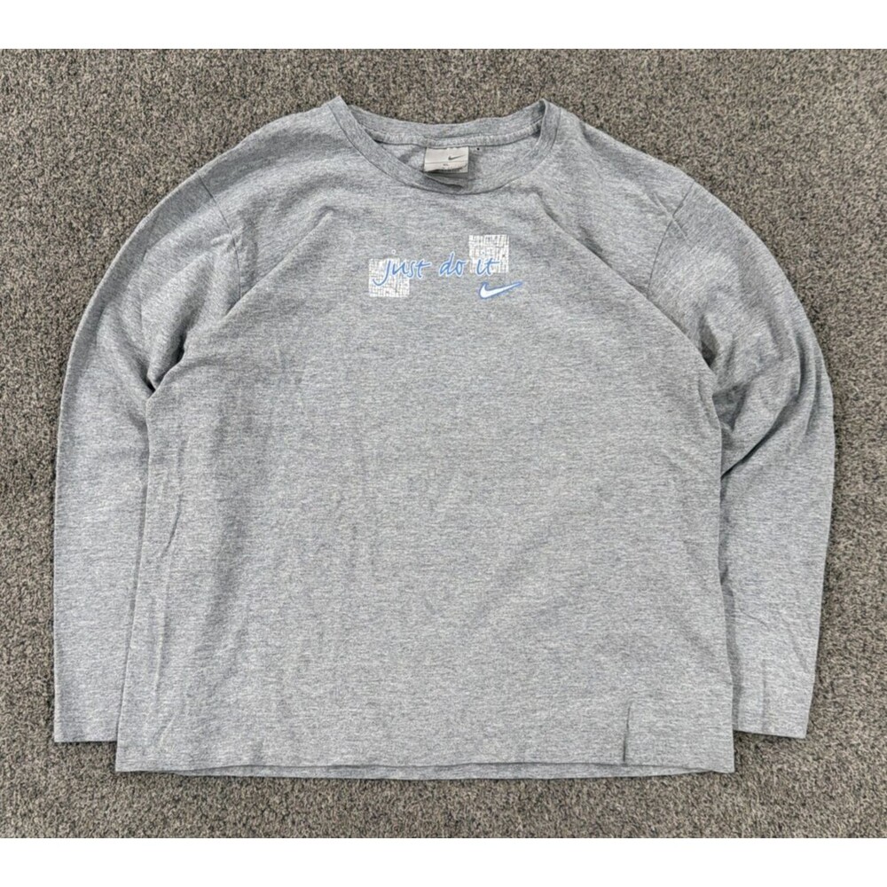 Vintage Y2K Nike Just Do It Shirt Youth XL Womens L Mens S M Gray Long Sleeve
